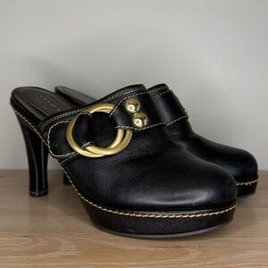 Coach Claude Leather Mule Heel - BLACK with Gold Accents Sz 8.5 B Made in Italy